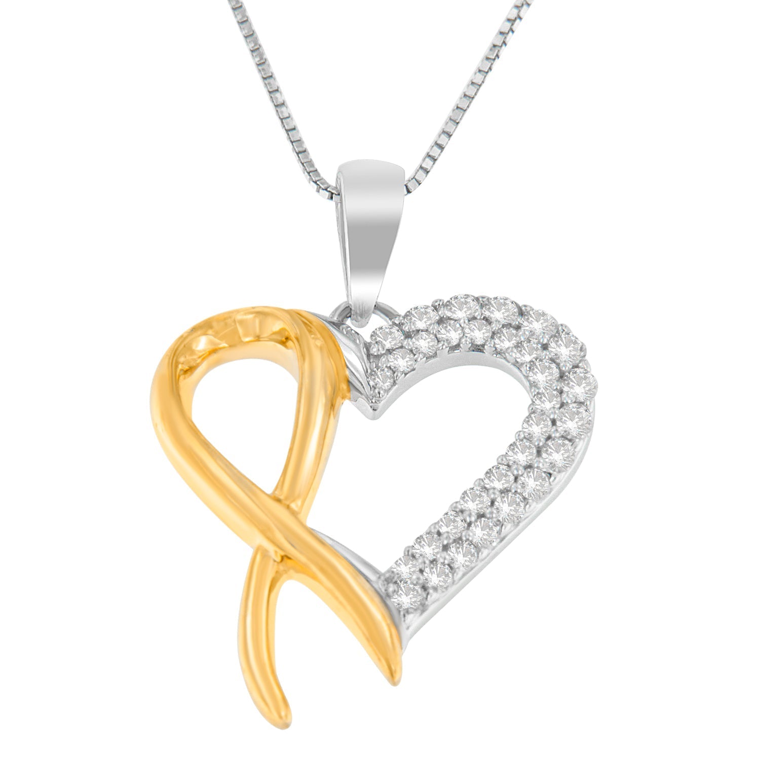 .925 Sterling Silver Two Toned 1/4 cttw Round Cut Diamond Pendant Necklace (H-I, I2-I3) Bids.com