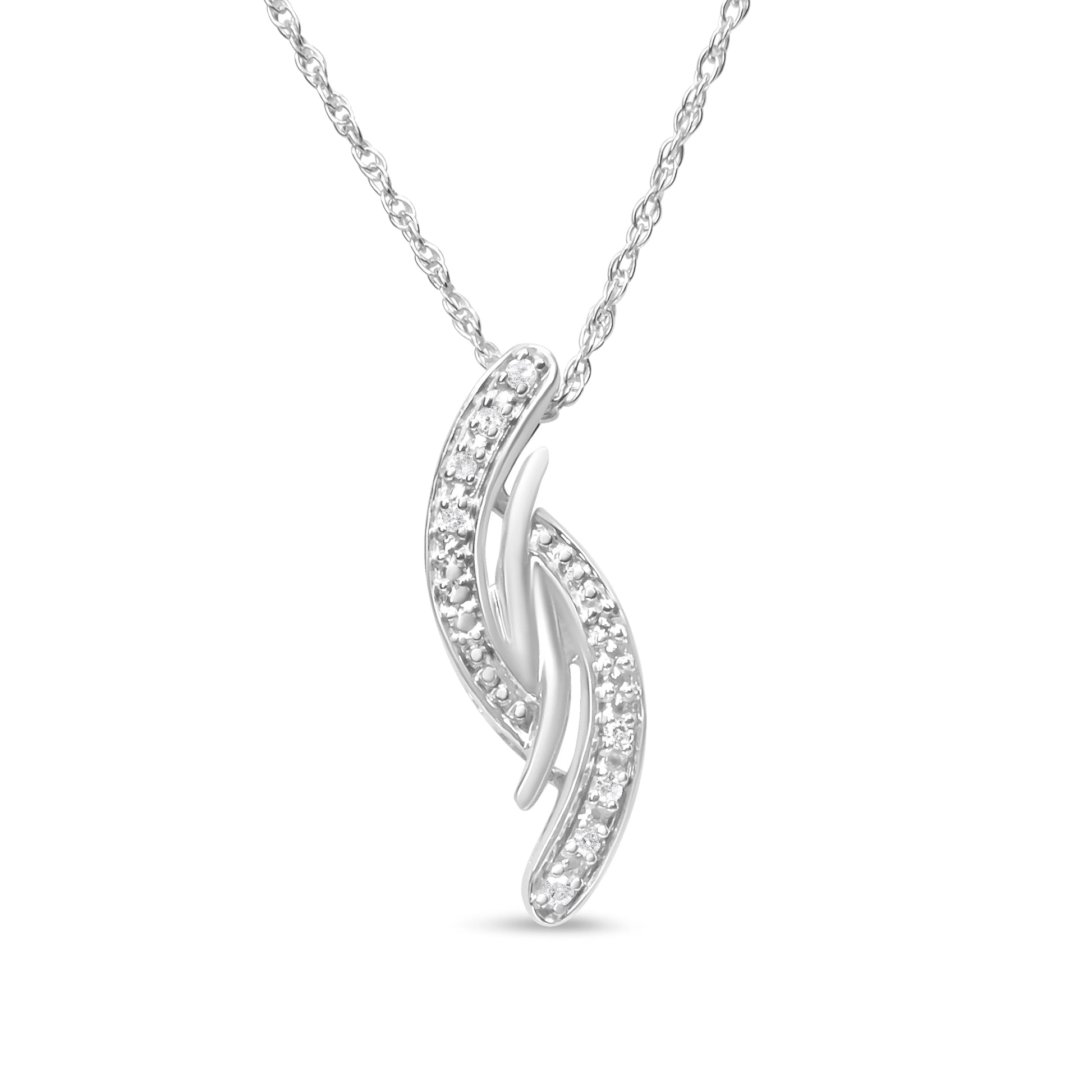 .925 Sterling Silver Diamond Accent Bypass Curve 18" Pendant Necklace (I-J Color, I3 Clarity) Bids.com