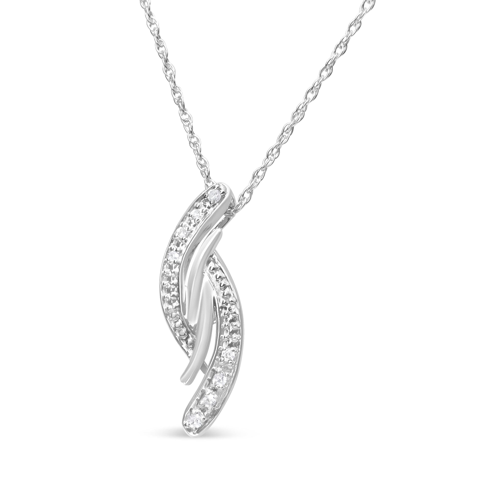 .925 Sterling Silver Diamond Accent Bypass Curve 18" Pendant Necklace (I-J Color, I3 Clarity) Bids.com