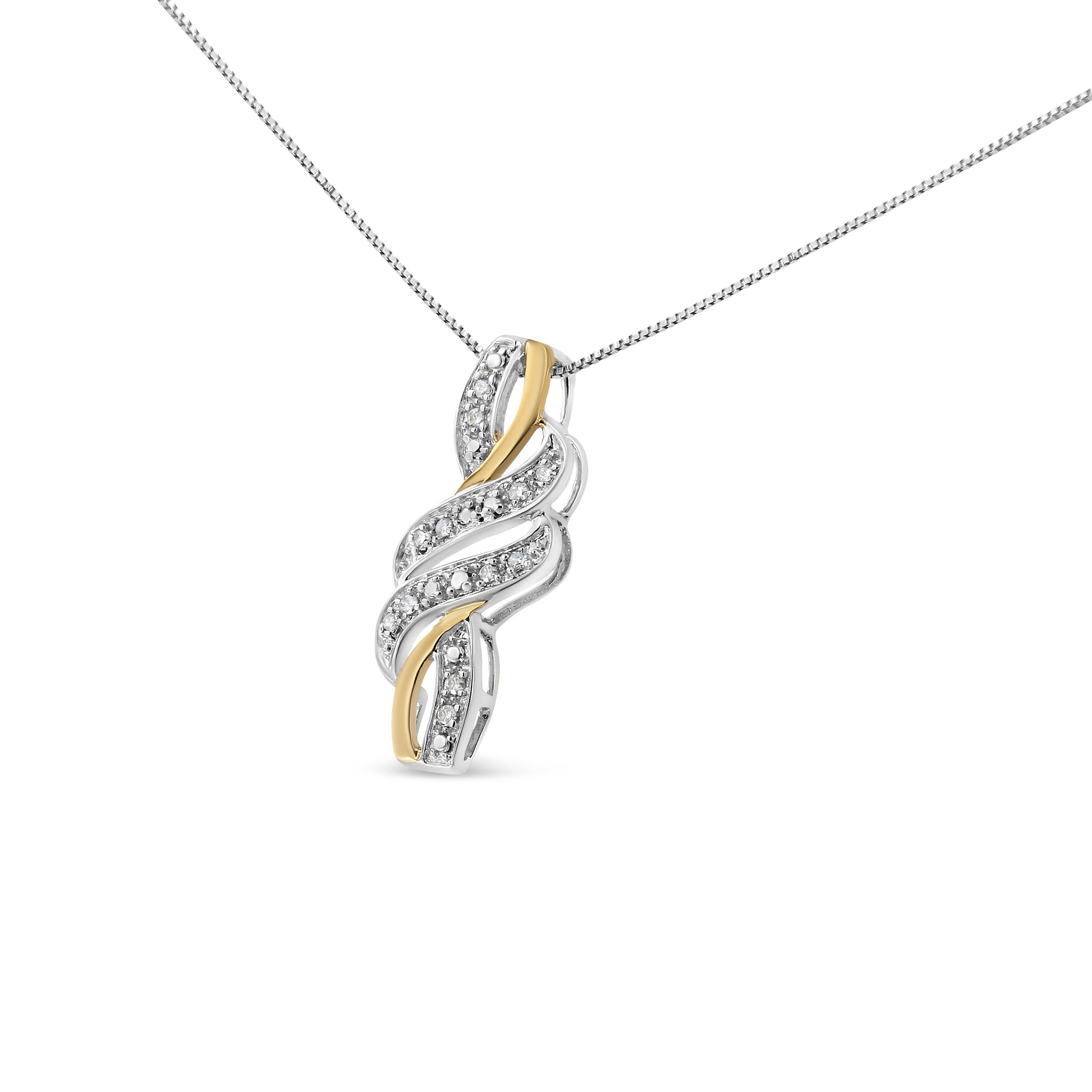 10K Yellow Gold Plated .925 Sterling Silver 1/20 cttw Round Cut Diamond Swirl Pendant Necklace (H-I Color, I2-I3 Clarity) Bids.com