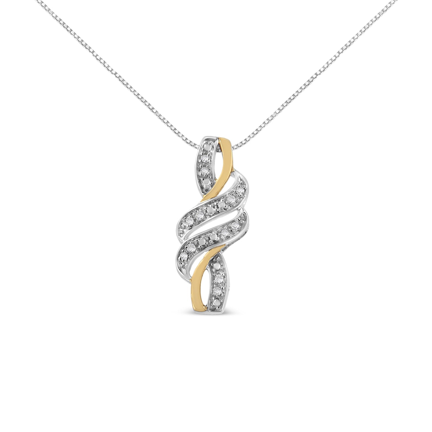 10K Yellow Gold Plated .925 Sterling Silver 1/20 cttw Round Cut Diamond Swirl Pendant Necklace (H-I Color, I2-I3 Clarity) Bids.com
