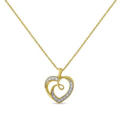 14K Yellow Gold Plated .925 Sterling Silver Diamond Accent Ribbon & Heart 18" Pendant Necklace (H-I Color, I2-I3 Clarity) Bids.com