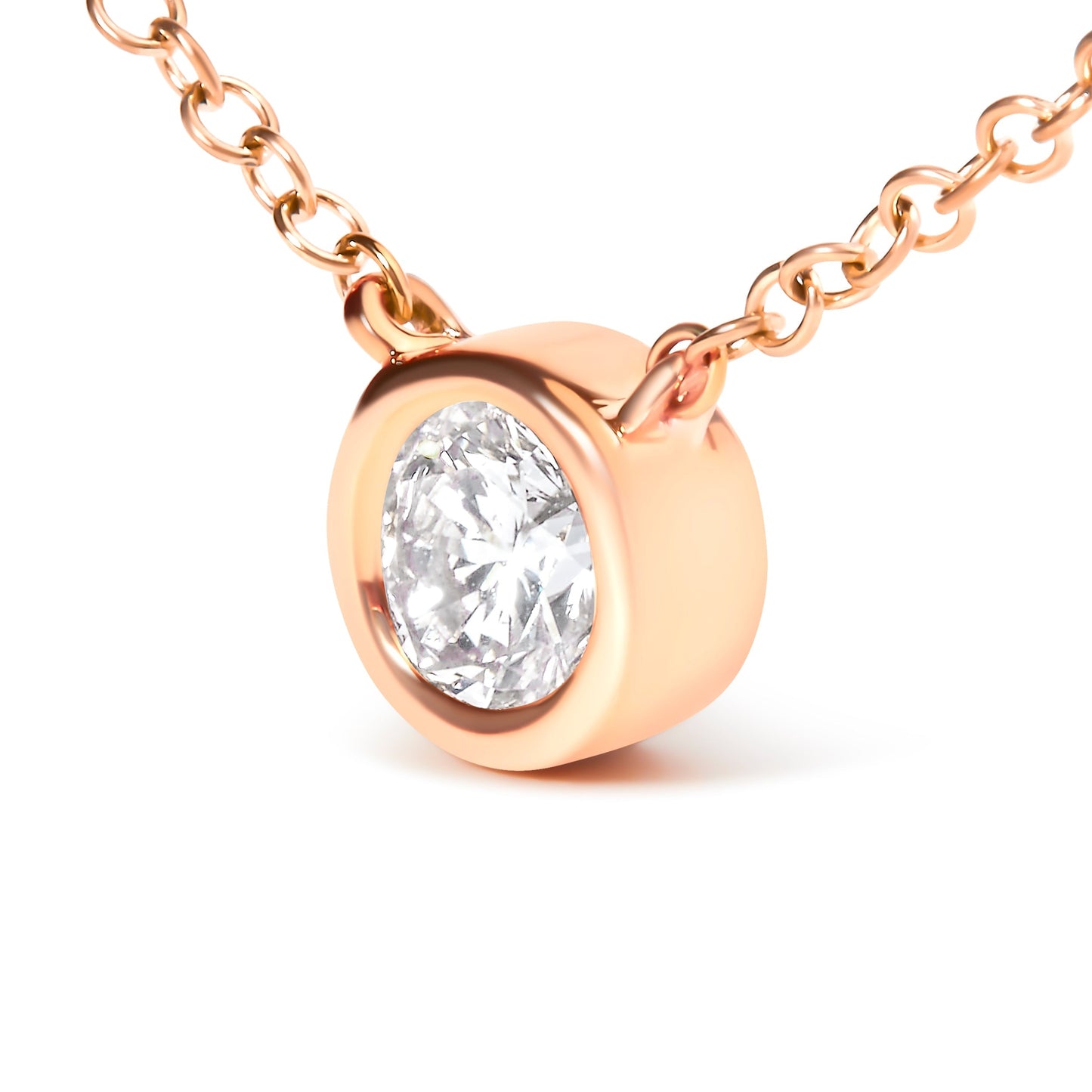 10K Rose Gold 1/5 Carat Round Brilliant-Cut Diamond Modern Bezel-Set Solitaire 16"-18" Pendant Necklace (H-I Color, SI2-I1 Clarity) Bids.com