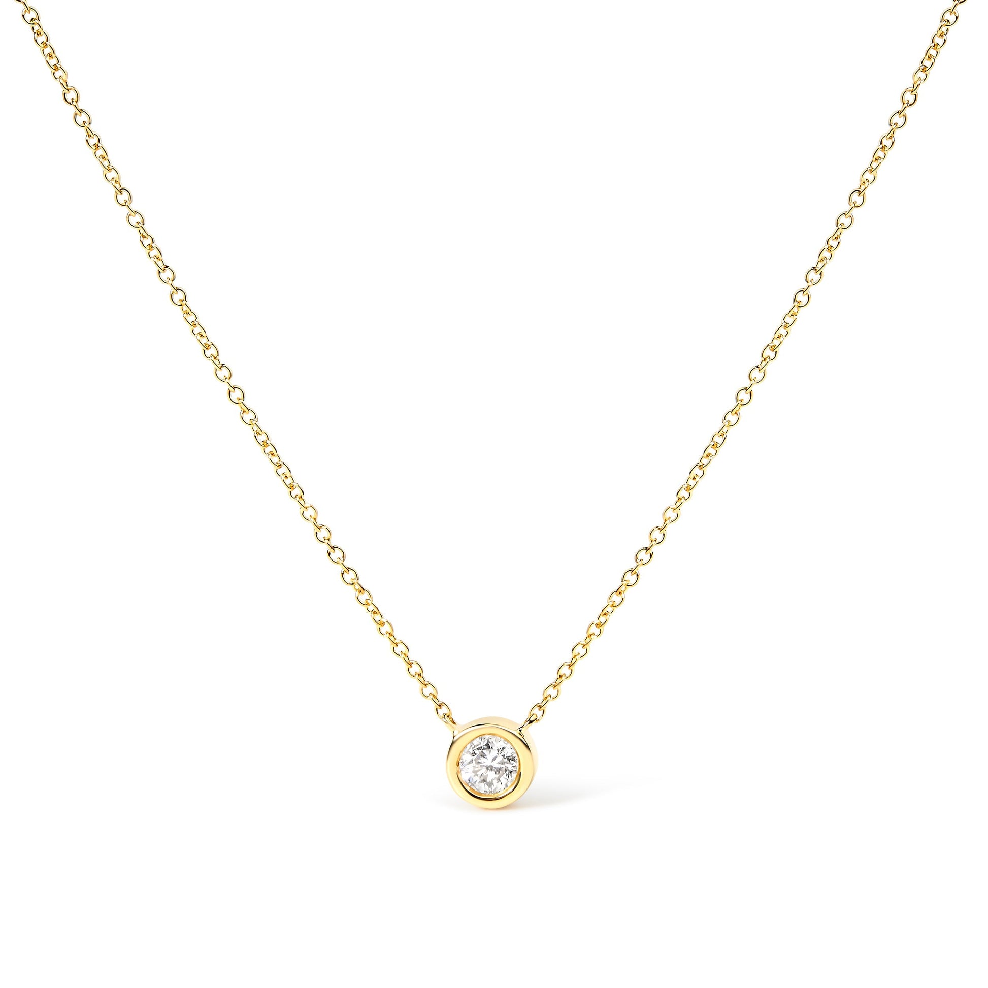 10K White Gold 1/10 Carat Round Brilliant-Cut Diamond Modern Bezel-Set Solitaire 16"-18" Pendant Necklace (H-I Color, SI2-I1 Clarity) Bids.com