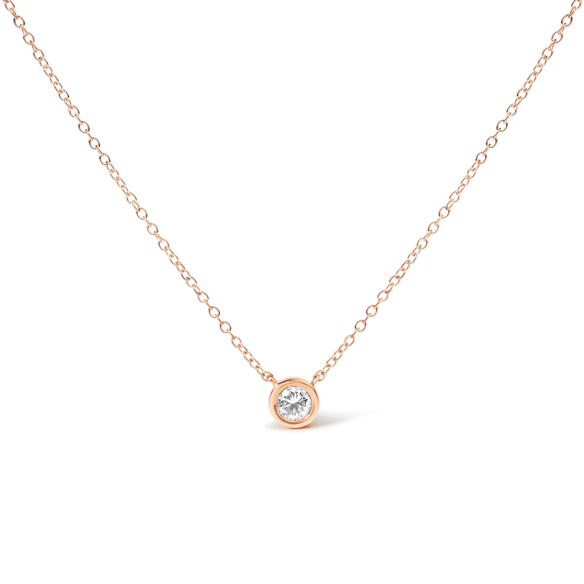 2 Micron 14K Rose Gold Plated Sterling Silver Bezel-Set Diamond Solitaire Pendant Necklace (1/3 cttw, H-I Color, I1-I2 Clarity) Bids.com