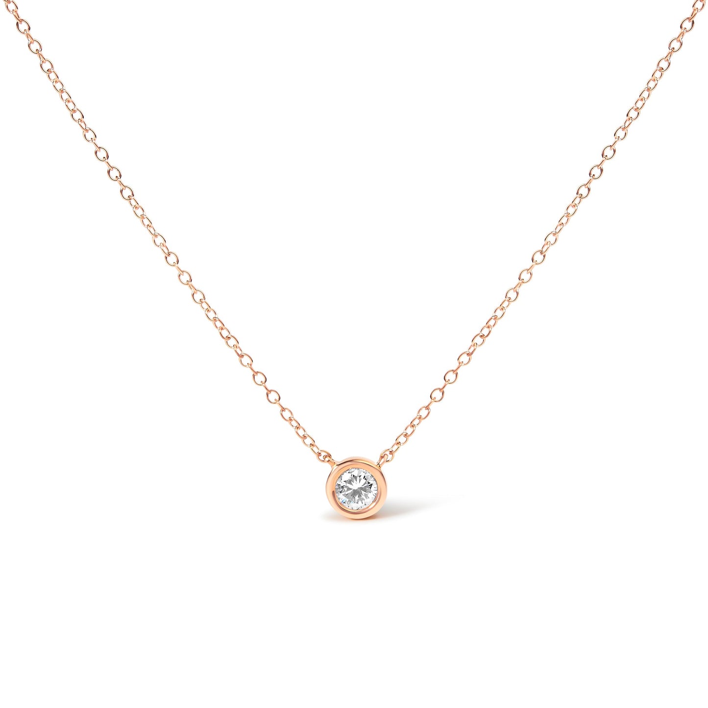 10K Rose Gold 1/3 Carat Round Brilliant-Cut Diamond Modern Bezel-Set Solitaire 16"-18" Pendant Necklace (H-I Color, SI2-I1 Clarity) Bids.com
