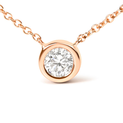10K Rose Gold 1/3 Carat Round Brilliant-Cut Diamond Modern Bezel-Set Solitaire 16"-18" Pendant Necklace (H-I Color, SI2-I1 Clarity) Bids.com