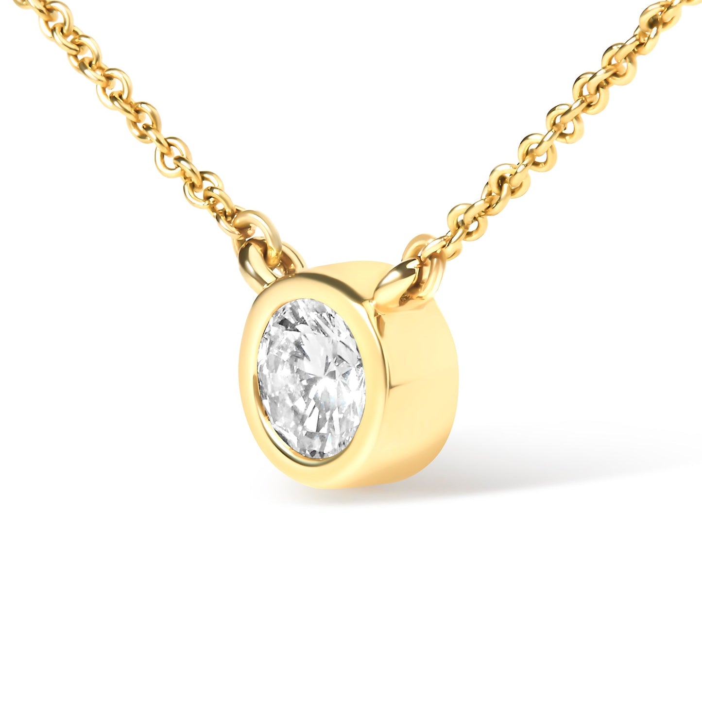 10K Yellow Gold 1/3 Carat Round Brilliant-Cut Diamond Modern Bezel-Set Solitaire 16"-18" Pendant Necklace (H-I Color, SI2-I1 Clarity) Bids.com