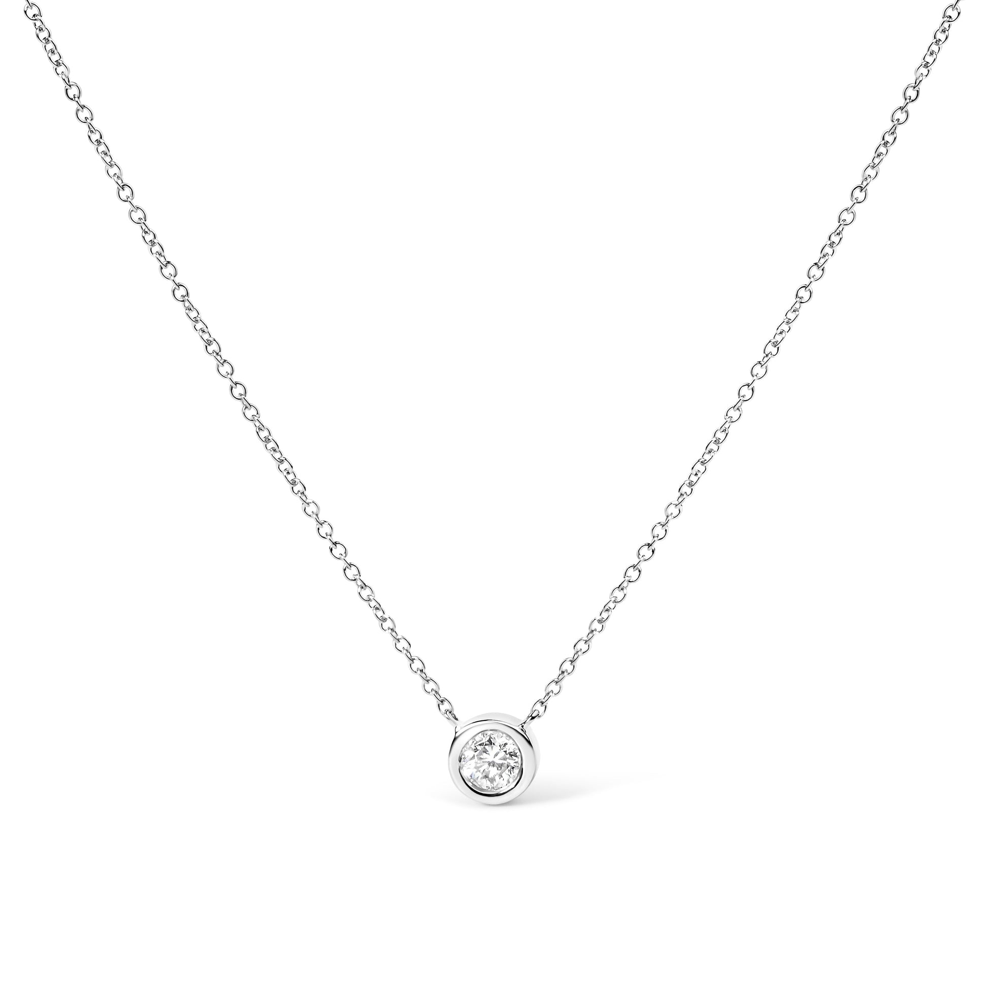 14K White Gold 1/2 Cttw Lab Grown Diamond Modern Bezel-Set Solitaire 16"-18" Pendant Necklace (F-G Color, VS2-SI1 Clarity) Bids.com