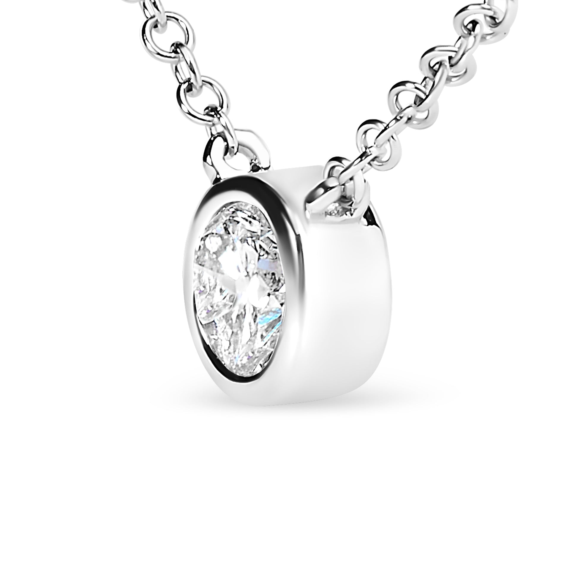 14K White Gold 1/2 Cttw Lab Grown Diamond Modern Bezel-Set Solitaire 16"-18" Pendant Necklace (F-G Color, VS2-SI1 Clarity) Bids.com