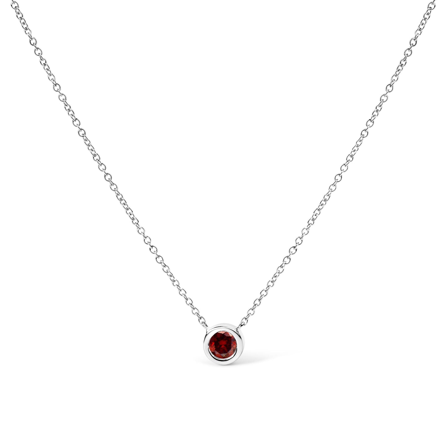 14K White Gold 1/2 Cttw Red Lab Grown Diamond Bezel-Set Solitaire 18" Pendant Necklace (Red Color, VS1-VS2 Clarity) Bids.com