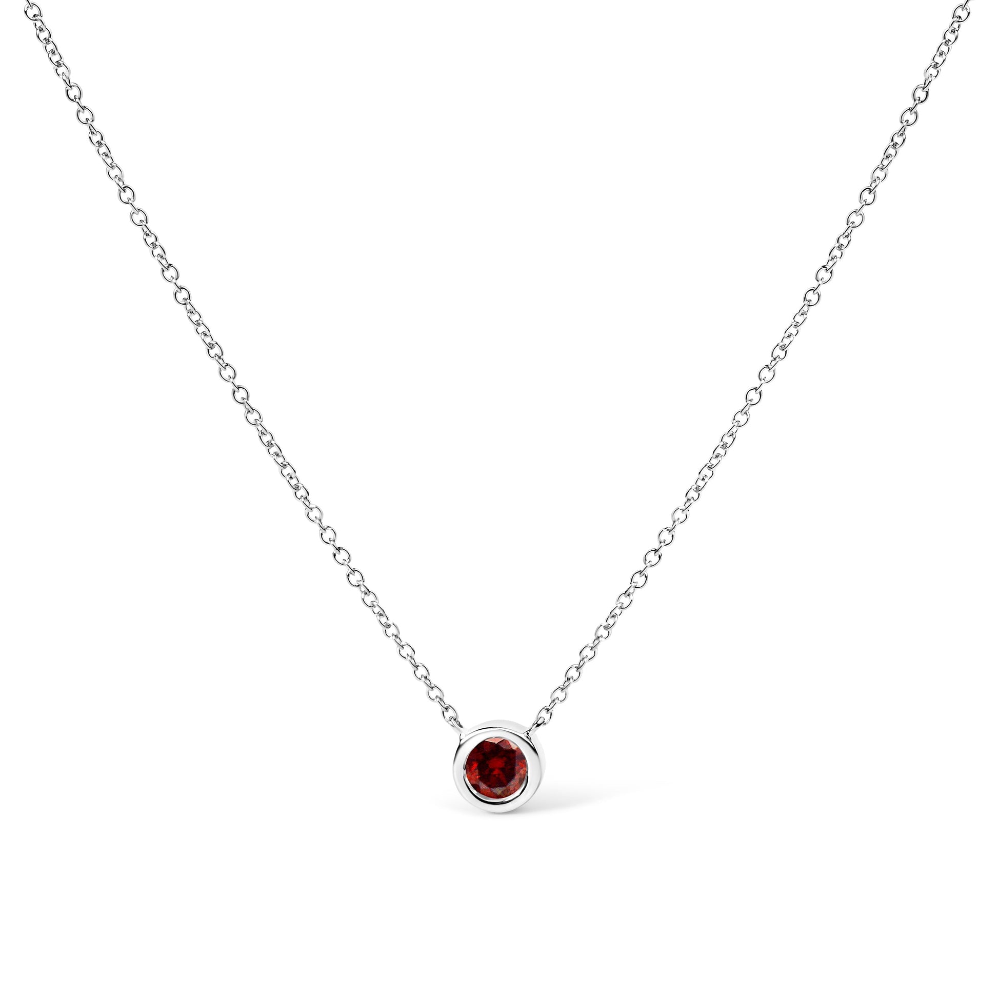 14K White Gold 1/2 Cttw Red Lab Grown Diamond Bezel-Set Solitaire 18" Pendant Necklace (Red Color, VS1-VS2 Clarity) Bids.com