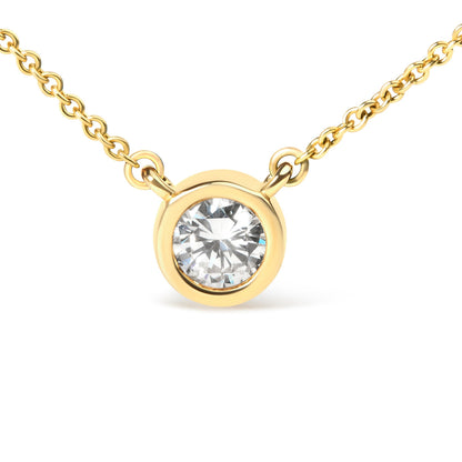 10K Yellow Gold 1/2 Carat Round Brilliant-Cut Diamond Modern Bezel-Set Solitaire 16"-18" Pendant Necklace (H-I Color, SI2-I1 Clarity) Bids.com