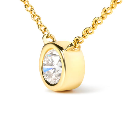 10K Yellow Gold 1/2 Carat Round Brilliant-Cut Diamond Modern Bezel-Set Solitaire 16"-18" Pendant Necklace (H-I Color, SI2-I1 Clarity) Bids.com