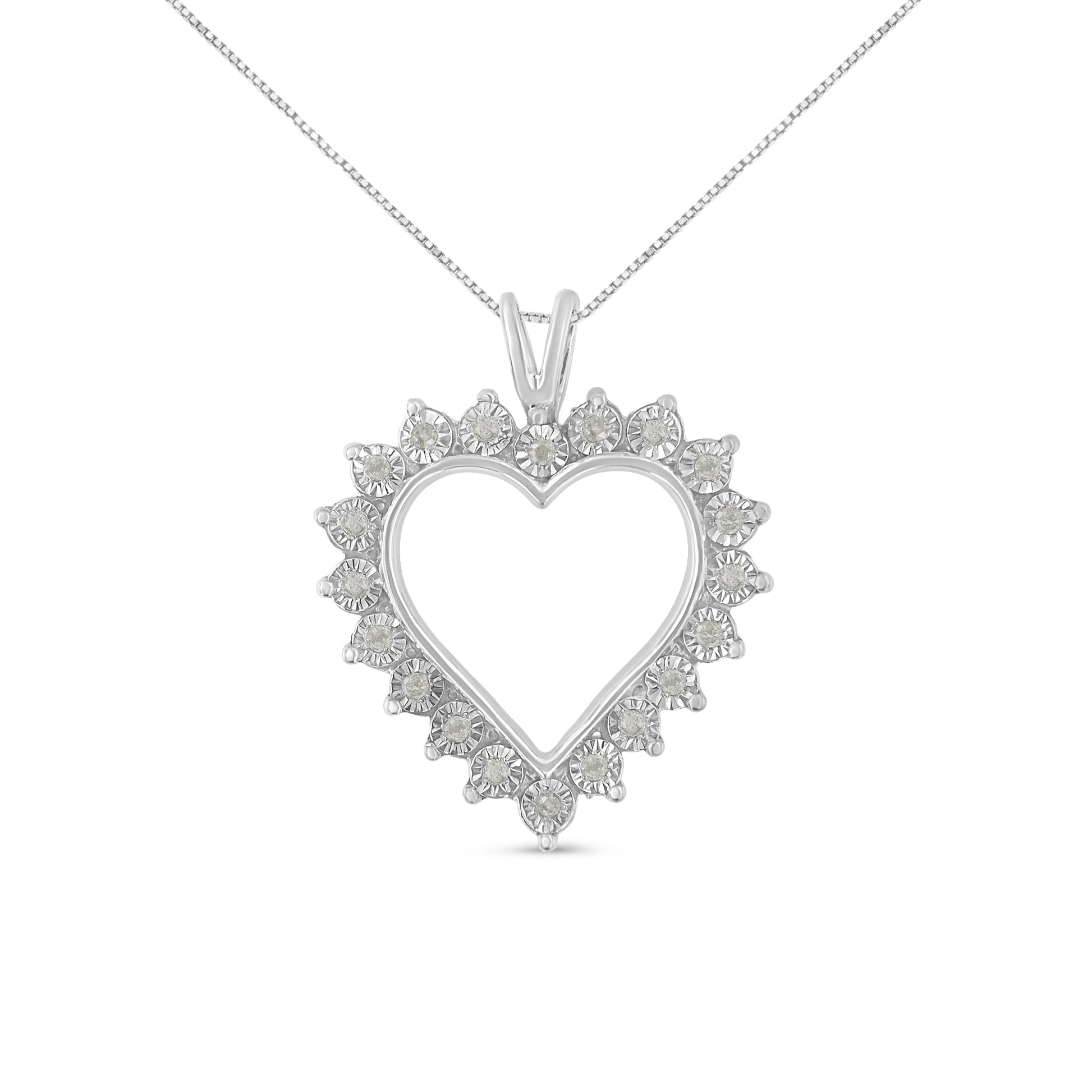 .925 Sterling Silver 1/4 Cttw Miracle Set Diamond Open Heart 18" Pendant Necklace (I-J Color, I3 Clarity) Bids.com