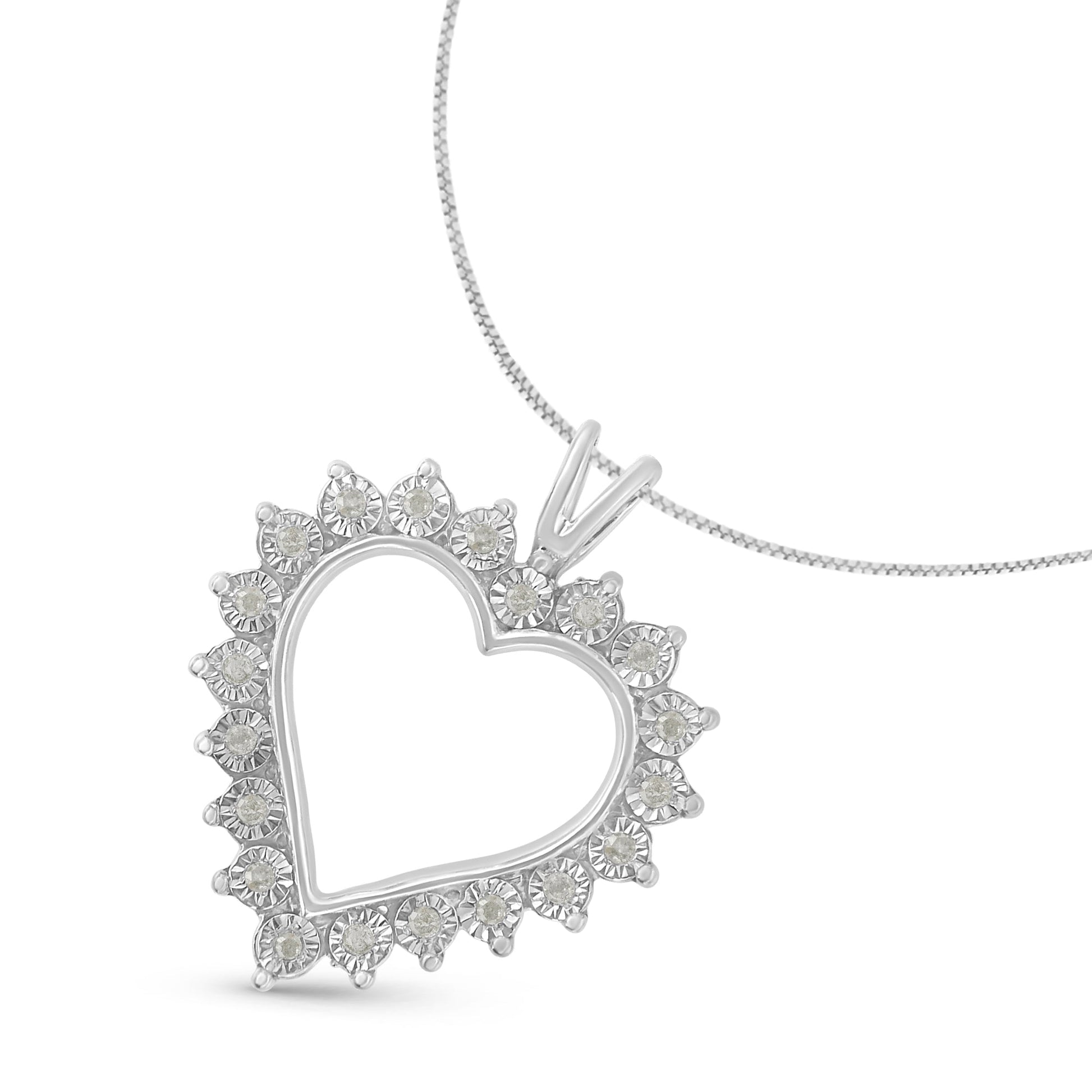 .925 Sterling Silver 1/4 Cttw Miracle Set Diamond Open Heart 18" Pendant Necklace (I-J Color, I3 Clarity) Bids.com