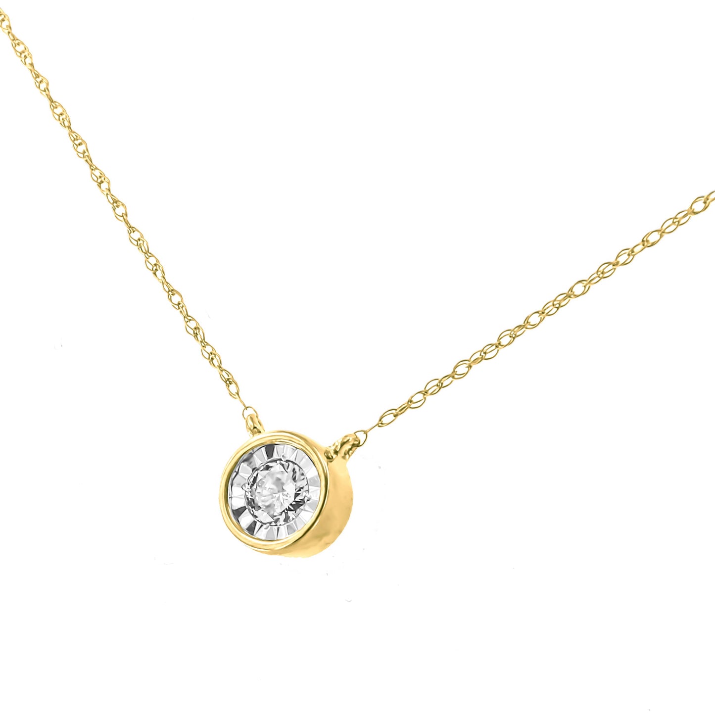10K Yellow Gold 1/4 Cttw Round Brilliant-Cut Diamond Modern Bezel-Set Solitaire Pendant Necklace (J-K Color, I2-I3 Clarity) - 16" with 2" Extender Bids.com