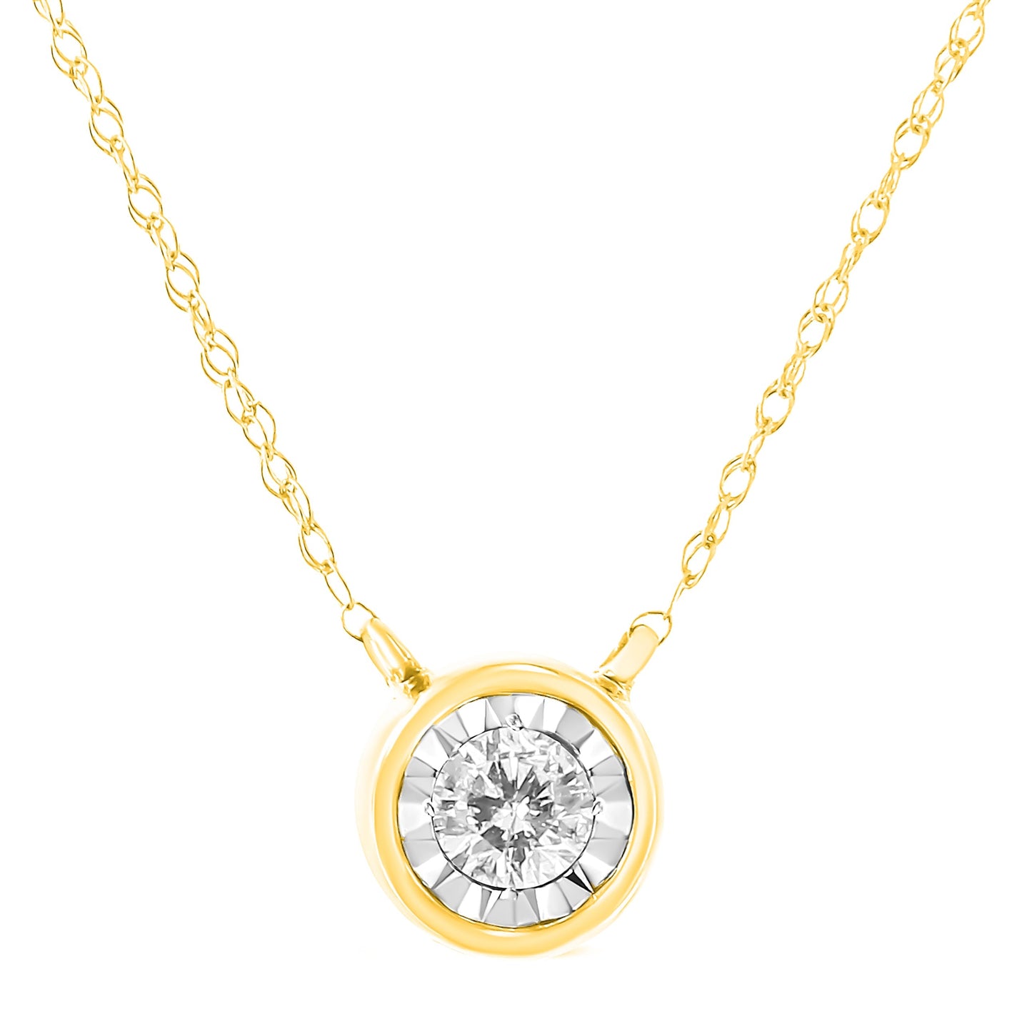 10K Yellow Gold 1/4 Cttw Round Brilliant-Cut Diamond Modern Bezel-Set Solitaire Pendant Necklace (J-K Color, I2-I3 Clarity) - 16" with 2" Extender Bids.com