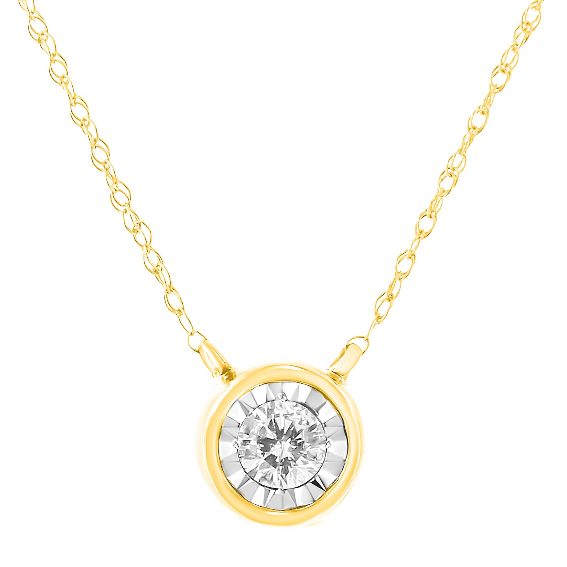 10K Yellow Gold 1/4 Cttw Round Brilliant-Cut Diamond Modern Bezel-Set Solitaire Pendant Necklace (J-K Color, I2-I3 Clarity) - 16" with 2" Extender Bids.com