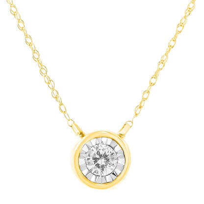 10K Yellow Gold 1/4 Cttw Round Brilliant-Cut Diamond Modern Bezel-Set Solitaire Pendant Necklace (J-K Color, I2-I3 Clarity) - 16" with 2" Extender Bids.com