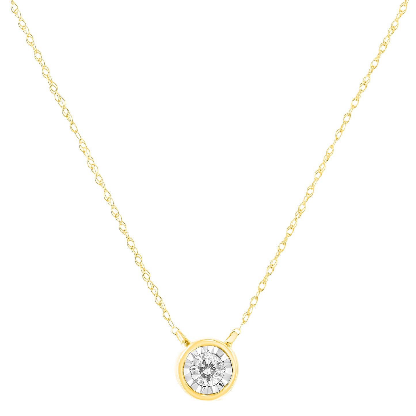 10K Yellow Gold 1/4 Cttw Round Brilliant-Cut Diamond Modern Bezel-Set Solitaire Pendant Necklace (J-K Color, I2-I3 Clarity) - 16" with 2" Extender Bids.com