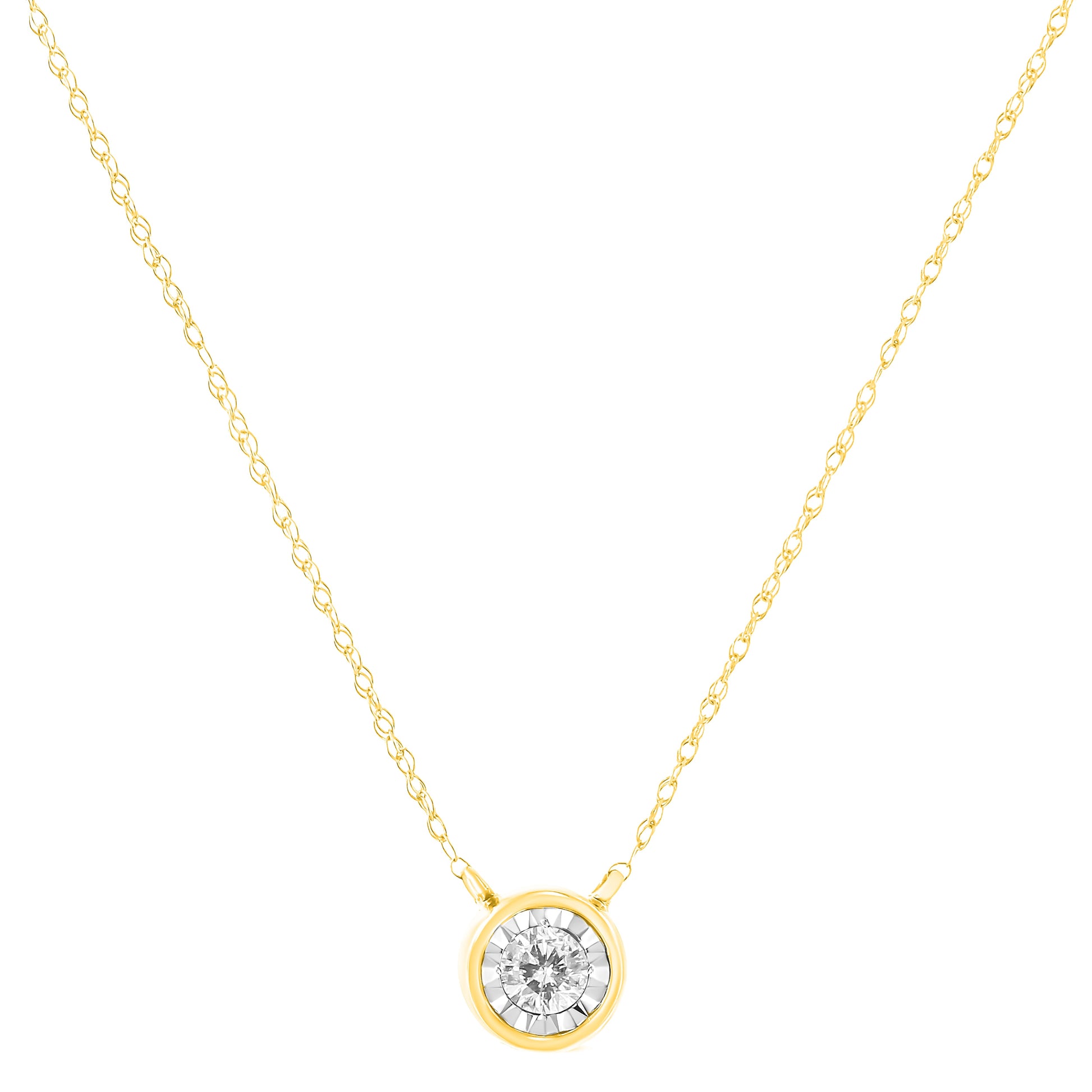10K Yellow Gold 1/4 Cttw Round Brilliant-Cut Diamond Modern Bezel-Set Solitaire Pendant Necklace (J-K Color, I2-I3 Clarity) - 16" with 2" Extender Bids.com