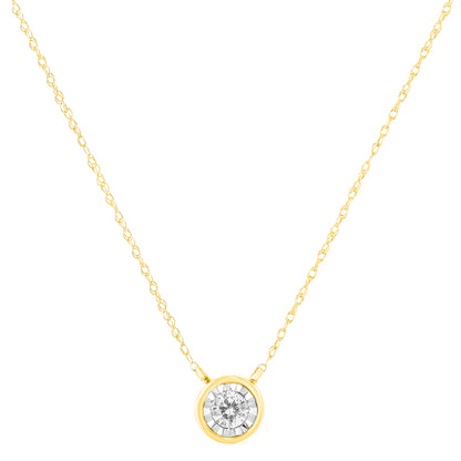 10K Yellow Gold 1/4 Cttw Round Brilliant-Cut Diamond Modern Bezel-Set Solitaire Pendant Necklace (J-K Color, I2-I3 Clarity) - 16" with 2" Extender Bids.com