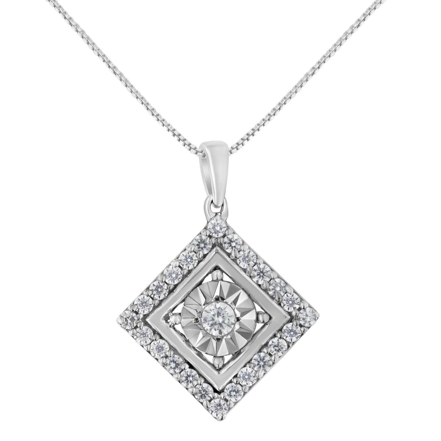 10KT White Gold 1/2 cttw Diamond Square Pendant Necklace (I-J Color, I2-I3 Clarity) Bids.com