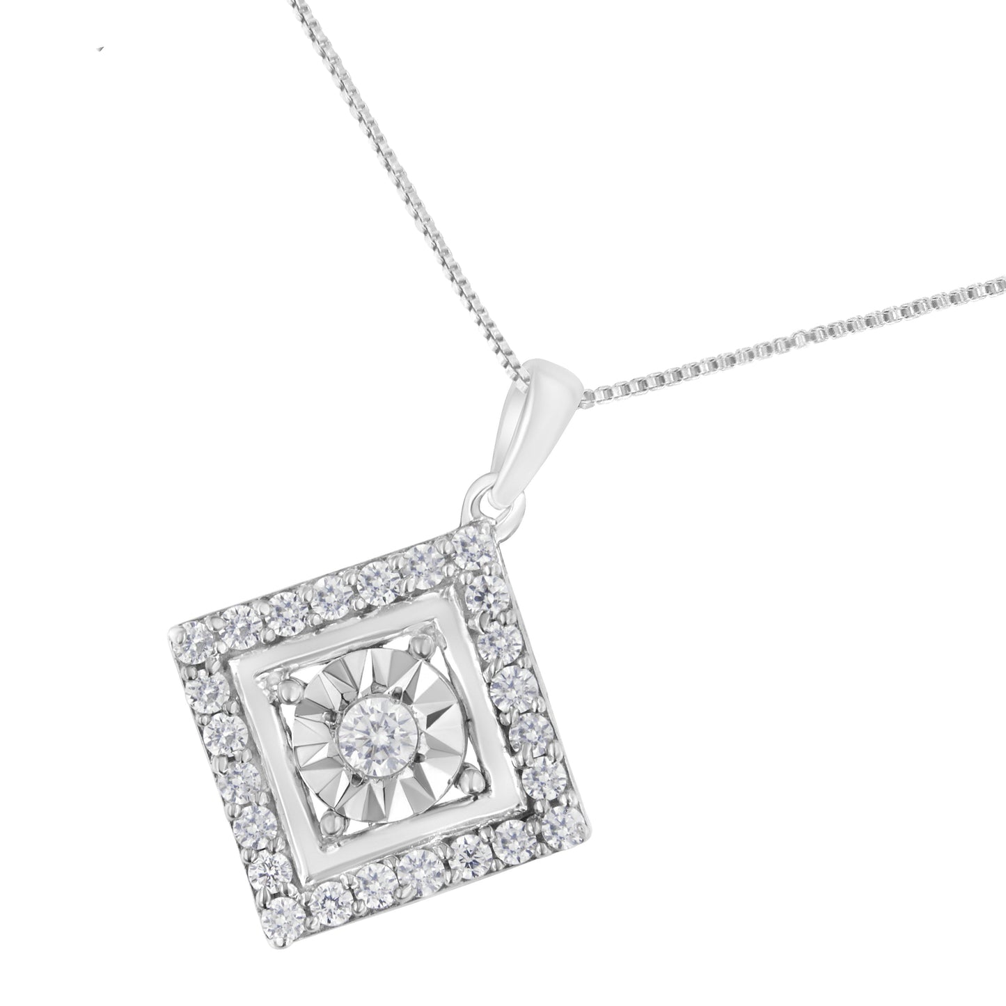 10KT White Gold 1/2 cttw Diamond Square Pendant Necklace (I-J Color, I2-I3 Clarity) Bids.com