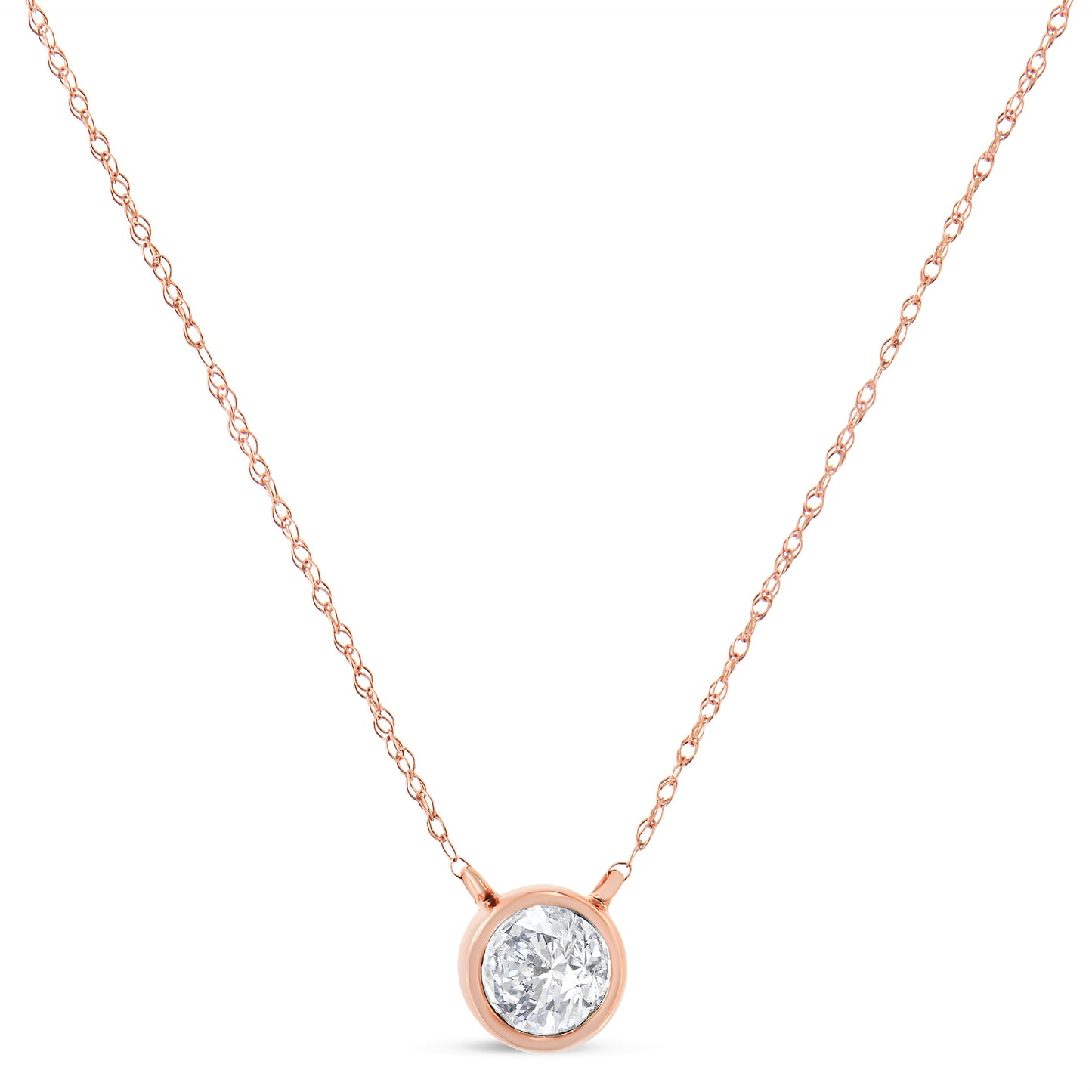 AGS Certified 10K Rose Gold 1/5 Cttw Bezel Set Round Diamond Solitaire 16-18" Adjustable Pendant Necklace (H-I Color, VS1-VS2 Clarity) Bids.com
