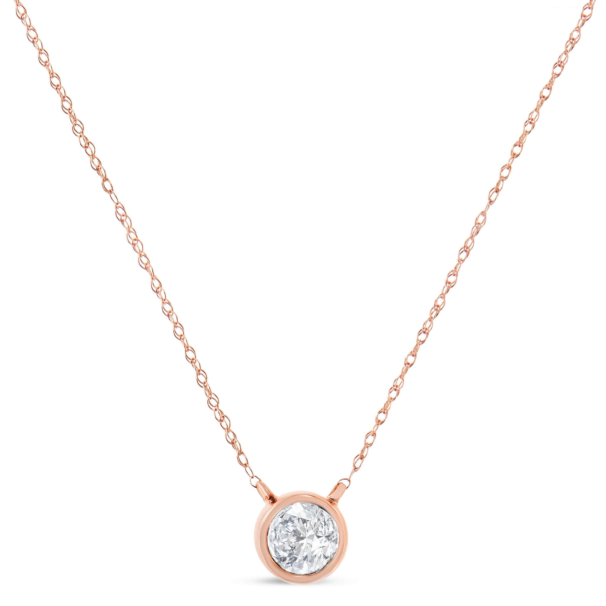 AGS Certified 10K Rose Gold 1/5 Cttw Bezel Set Round Diamond Solitaire 16-18" Adjustable Pendant Necklace (H-I Color, VS1-VS2 Clarity) Bids.com
