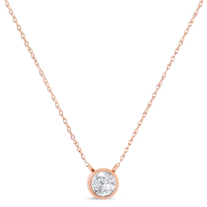 AGS Certified 10K Rose Gold 1/5 Cttw Bezel Set Round Diamond Solitaire 16-18" Adjustable Pendant Necklace (H-I Color, VS1-VS2 Clarity) Bids.com