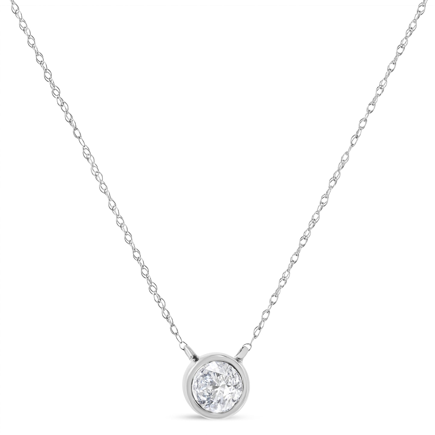 14K White Gold 1/2 Cttw Lab Grown Diamond Modern Bezel-Set Solitaire 16"-18" Pendant Necklace (F-G Color, VS2-SI1 Clarity) Bids.com