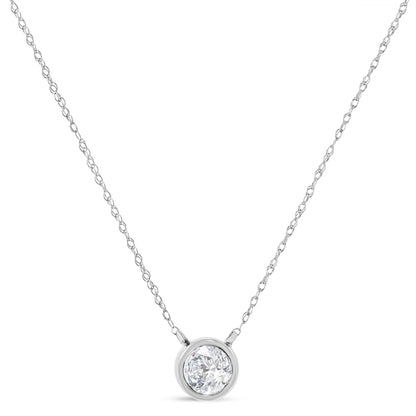 10K White Gold 1/3 Cttw Round-Cut Diamond Bezel 18" Pendant Necklace (J-K Color, I1-I2 Clarity) Bids.com