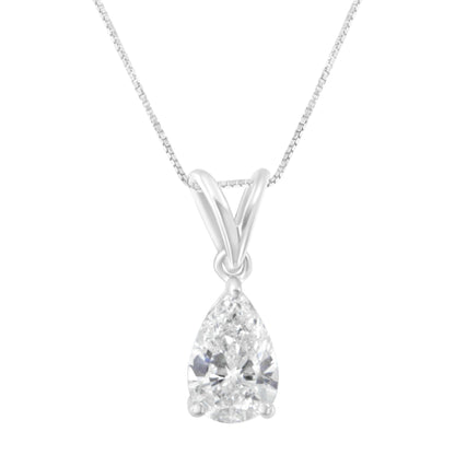 IGI certified 10K White Gold 1/2 cttw Diamond Pear Pendant Necklace (I-J, I1) Bids.com