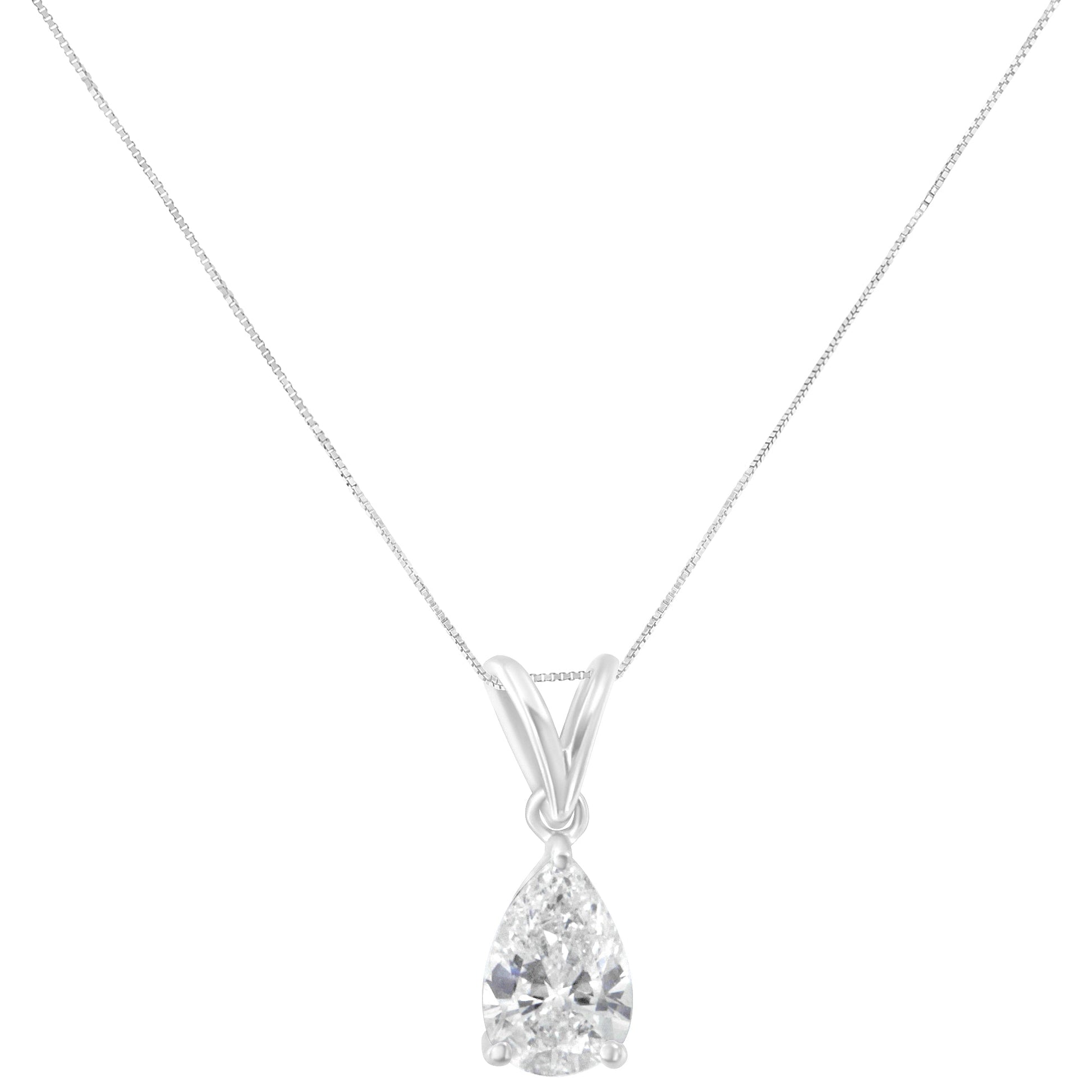 IGI certified 10K White Gold 1/2 cttw Diamond Pear Pendant Necklace (I-J, I1) Bids.com