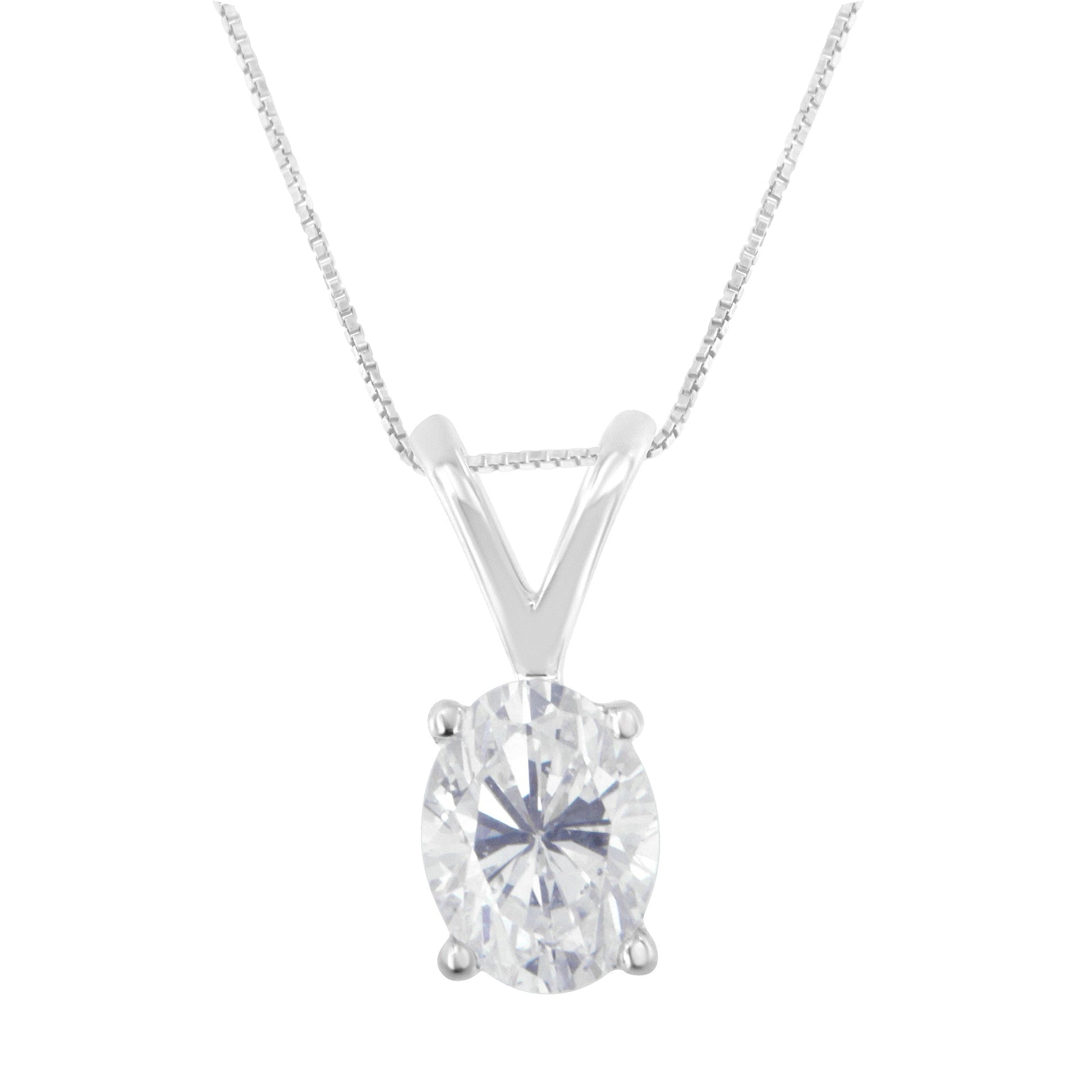 IGI Certified 10K White Gold 3/8 cttw Prong Set Diamond Oval Pendant Necklace (I-J Color, I1 Clarity) - Size 18" Bids.com