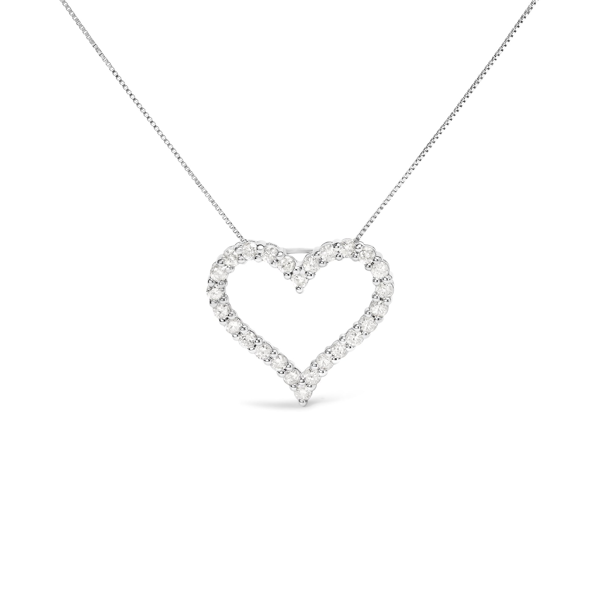 .925 Sterling Silver 2.0 Cttw Diamond Open Heart 18" Pendant Necklace (I-J Color, I2-I3 Clarity) Bids.com