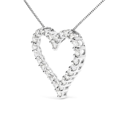 .925 Sterling Silver 2.0 Cttw Diamond Open Heart 18" Pendant Necklace (I-J Color, I2-I3 Clarity) Bids.com