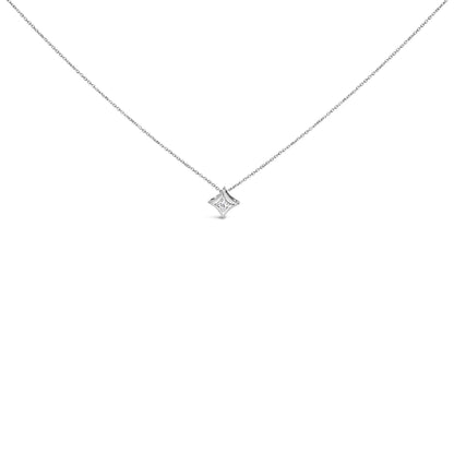 10K White Gold 1/10 Cttw Bezel Set Solitaire Princess Cut Diamond Kite Shaped Pendent Necklace - 18" Inches Bids.com