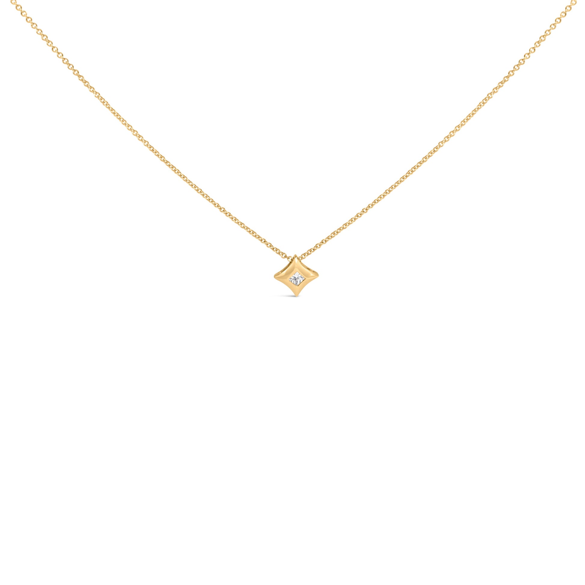 10K Yellow Gold 1/5 Cttw Bezel Set Princess Diamond Kite Shaped Solitaire Pendent Necklace Bids.com