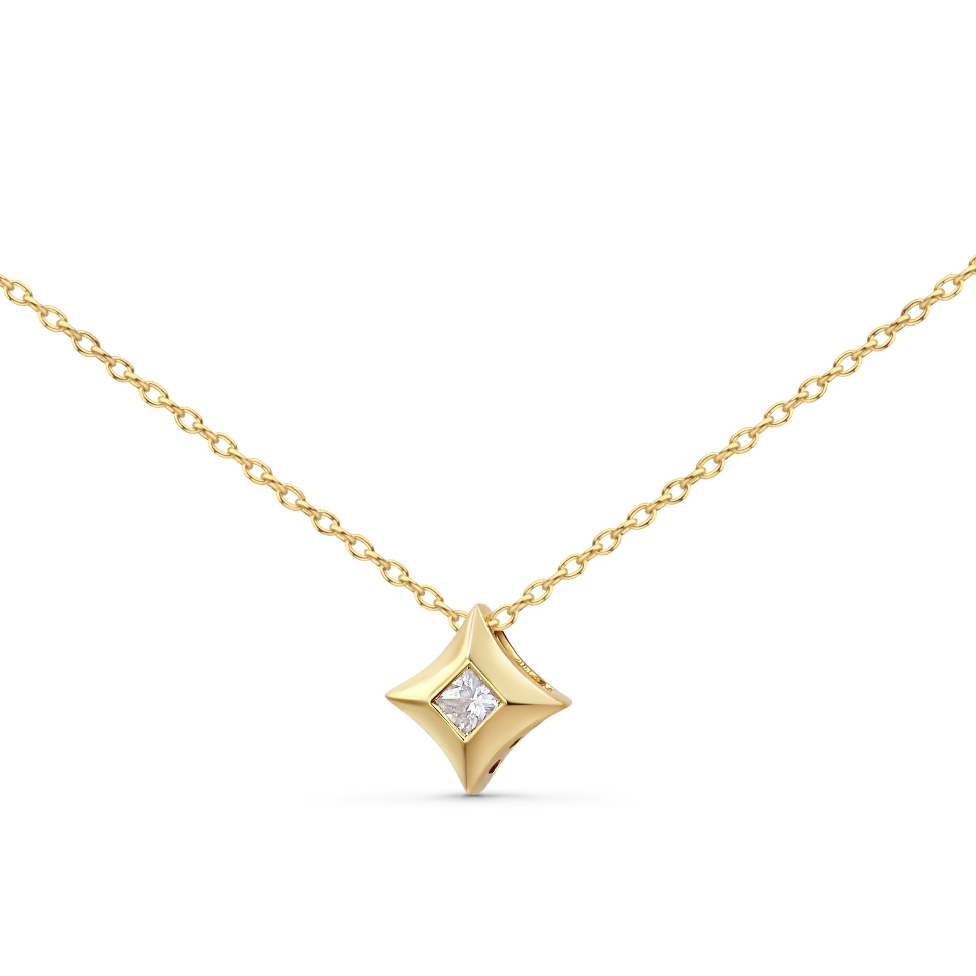 10K Yellow Gold 1/5 Cttw Bezel Set Princess Diamond Kite Shaped Solitaire Pendent Necklace Bids.com