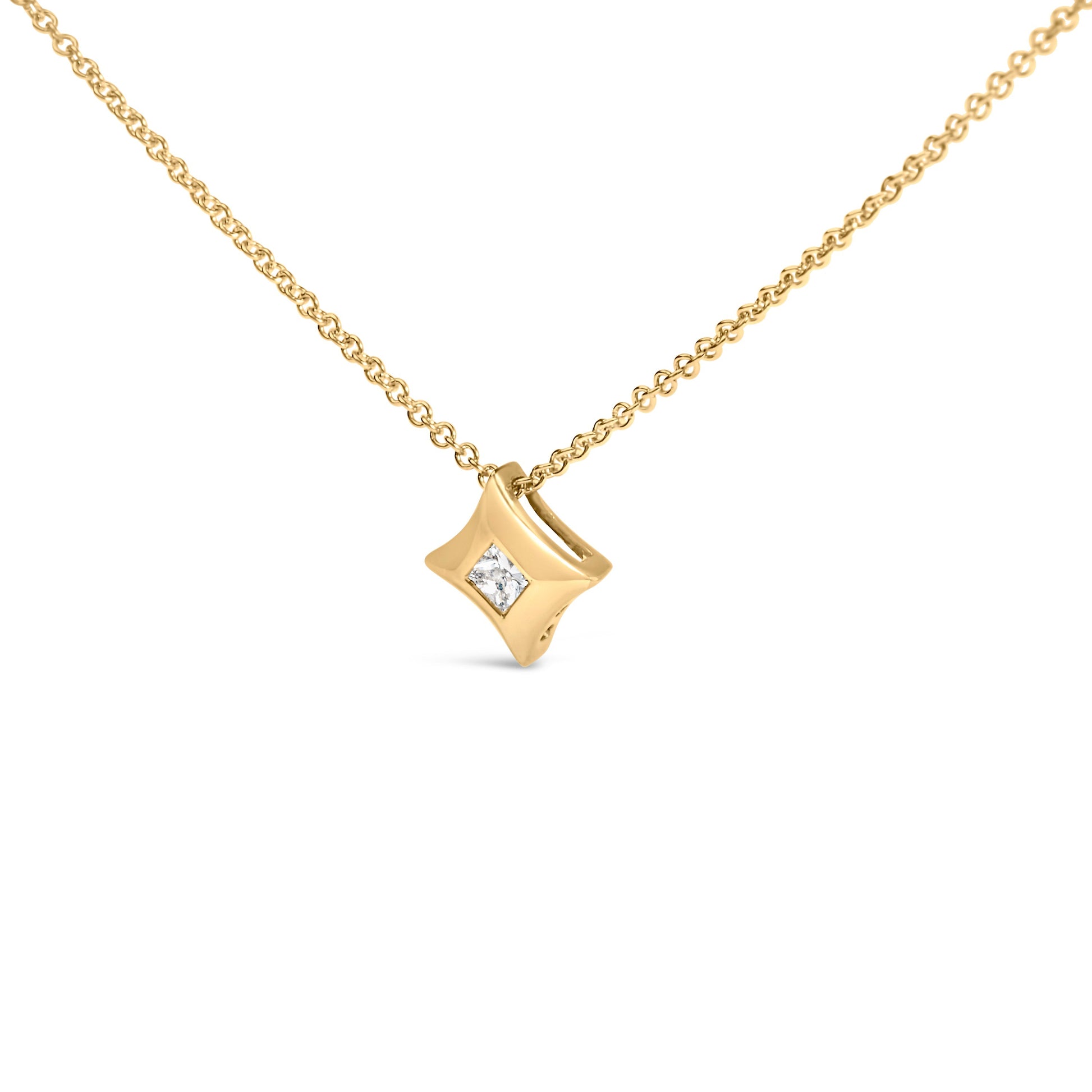 10K Yellow Gold 1/5 Cttw Bezel Set Princess Diamond Kite Shaped Solitaire Pendent Necklace Bids.com