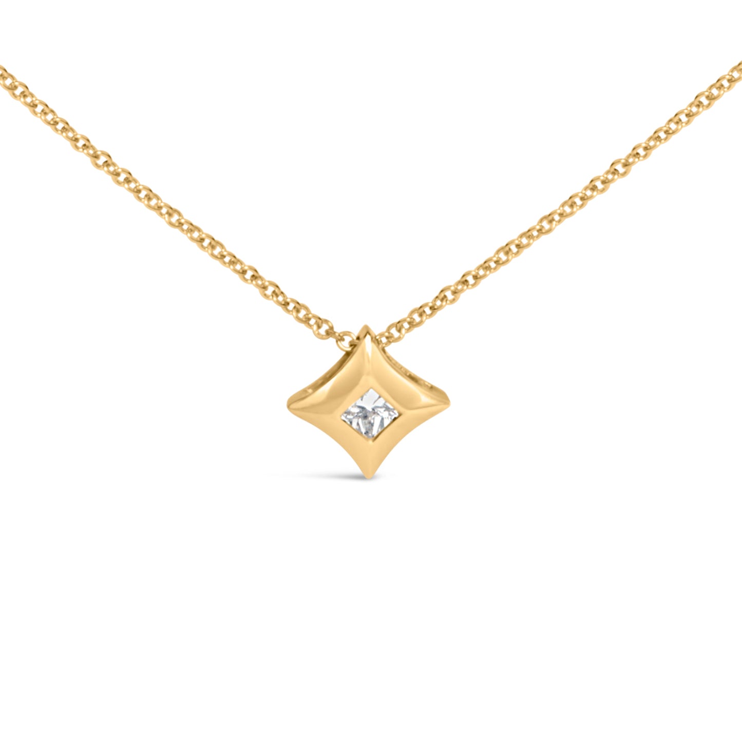 10K Yellow Gold 1/5 Cttw Bezel Set Princess Diamond Kite Shaped Solitaire Pendent Necklace Bids.com