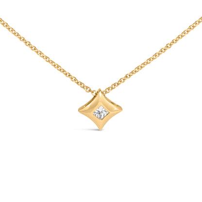 10K Yellow Gold 1/5 Cttw Bezel Set Princess Diamond Kite Shaped Solitaire Pendent Necklace Bids.com