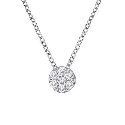 14K White Gold 1/4 Cttw Shared Prong Set Round-Ct Diamond 7 Stone Floral Cluster 18" Pendant Necklace (H-I Color, SI2-I1 Clarity) Bids.com