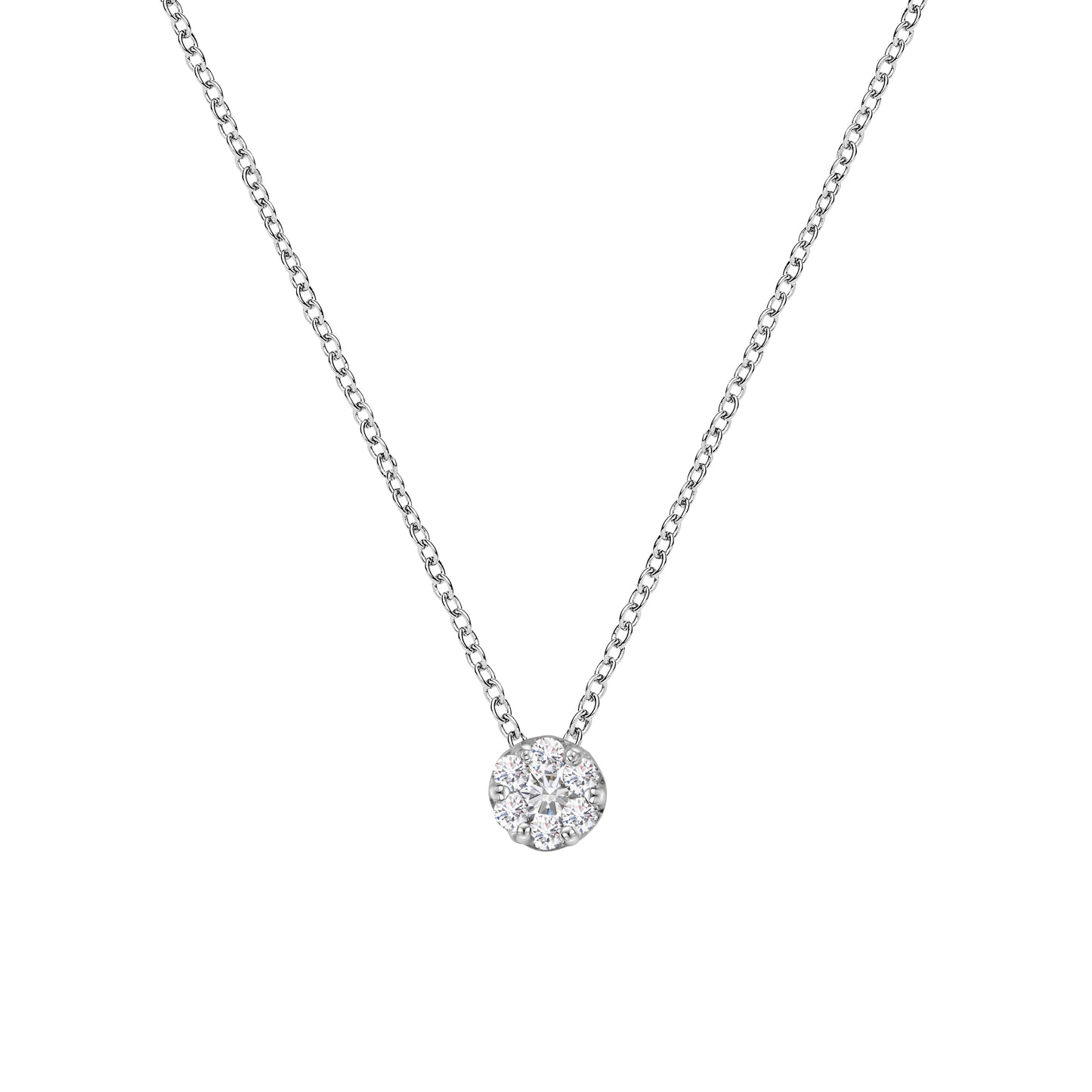 14K White Gold 1/4 Cttw Shared Prong Set Round-Ct Diamond 7 Stone Floral Cluster 18" Pendant Necklace (H-I Color, SI2-I1 Clarity) Bids.com