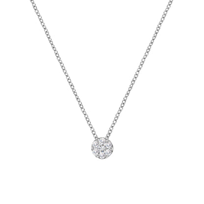 14K White Gold 1/4 Cttw Shared Prong Set Round-Ct Diamond 7 Stone Floral Cluster 18" Pendant Necklace (H-I Color, SI2-I1 Clarity) Bids.com