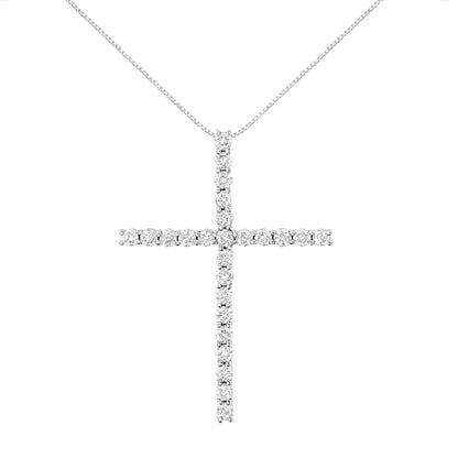 .925 Sterling Silver 3.0 Cttw Round Shape Diamond 1-1/2" Cross Pendant with Box Chain Necklace (I-J Color, I2-I3 Clarity) - 18" Bids.com