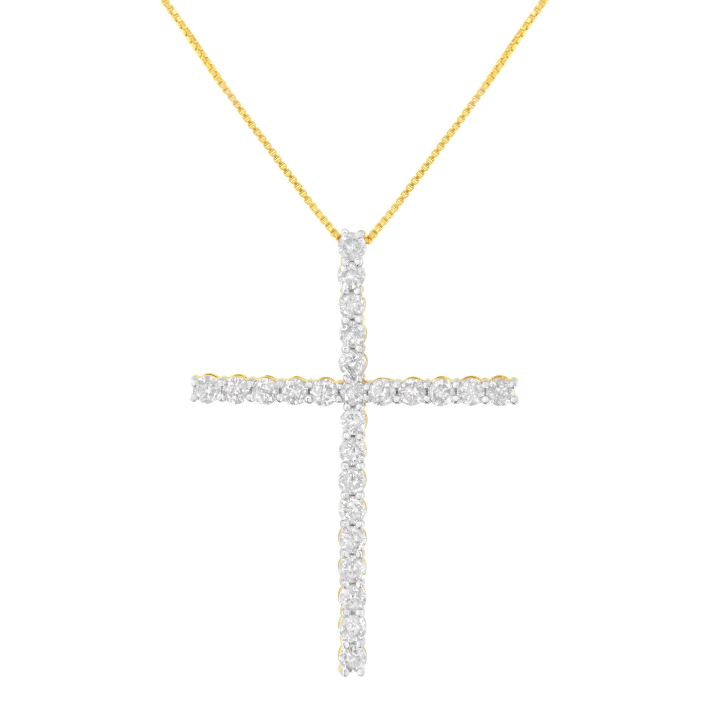 .925 Sterling Silver 3.0 Cttw Round Shape Diamond 1-1/2" Cross Pendant with Box Chain Necklace (I-J Color, I2-I3 Clarity) - 18" Bids.com